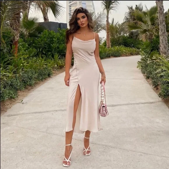 Zara Cream Buttoned Satin Slip Ecru Casual Maxi Dress